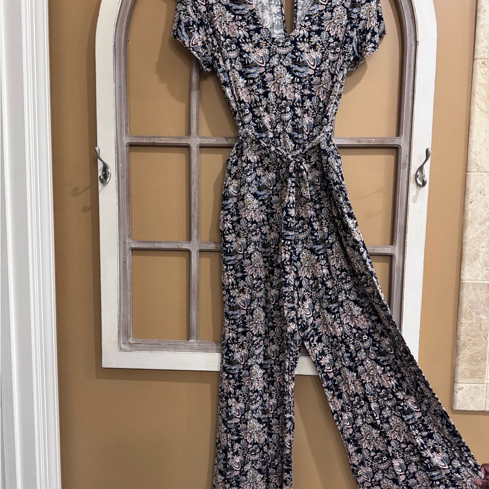 LOFT Black and Pink Floral Jumpsuit